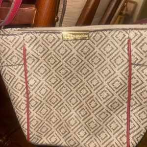 Liz Claiborne Cream and Red Shoulder Bag with Geometric Design